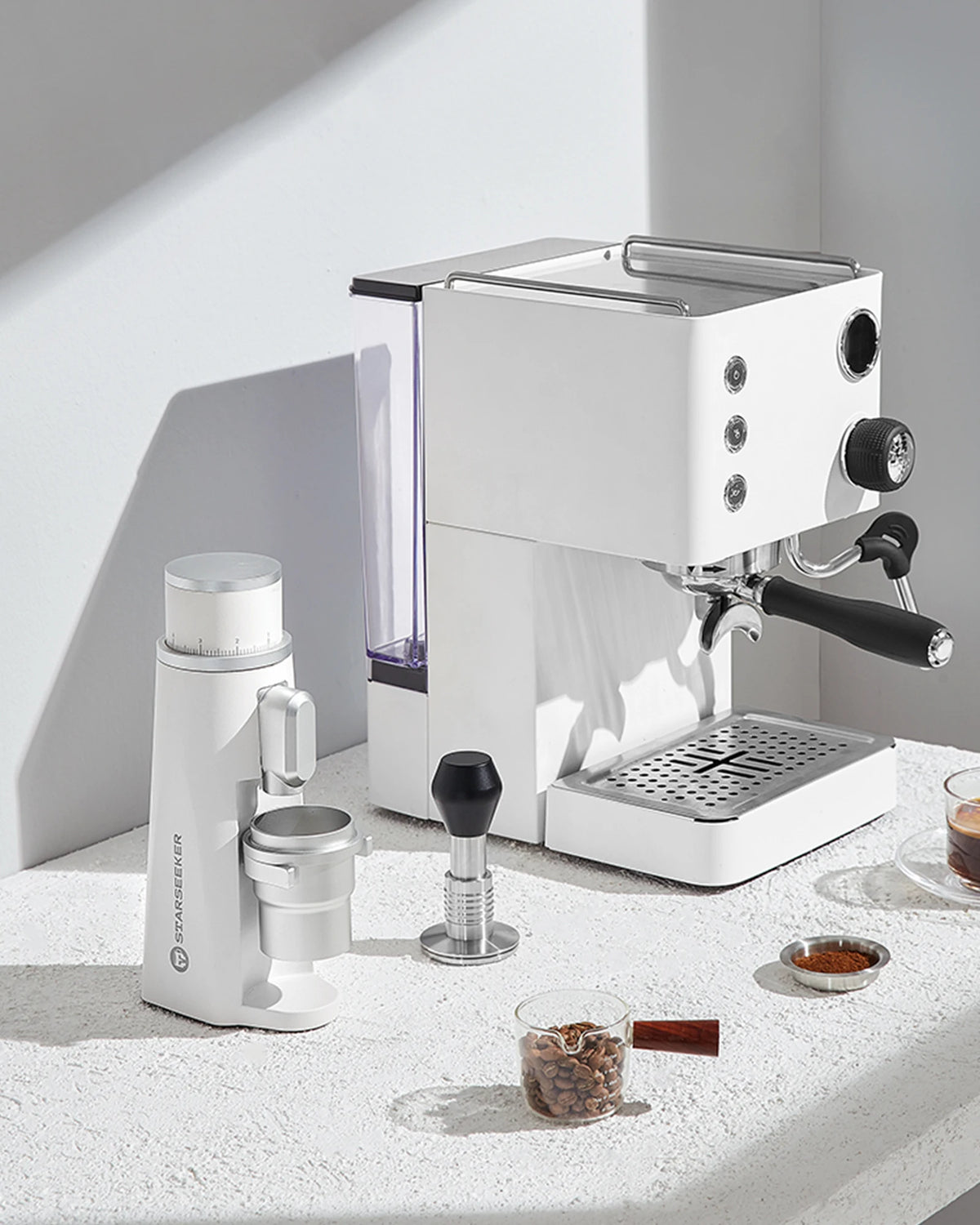 STARSEEKER EDGE Titanium Burr Coffee Grinder 48MM Espresso Burrs Stepless Fineness Adjustment Electric Coffee Grinders Black
