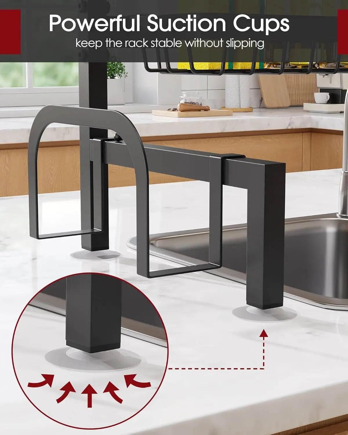 Adjustable 2-Tier Stainless Steel Dish Drying Rack with Utensil Holders, Large Capacity, Black