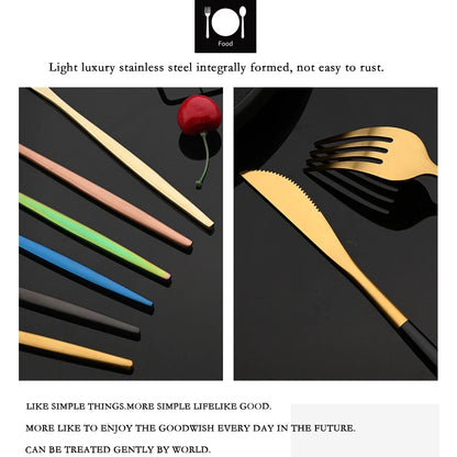 4Pcs black Gold Matte Cutlery Set Stainless Steel Dinnerware Silverware Flatware Set Home Knife Fork Spoon Picnic Tableware Set