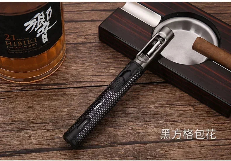 HONEST Metal Windproof Jet Blue Flame Butane Gas Lighter Visible Gas Window Outdoor Camping BBQ Kitchen Cigar Lighters Smoking