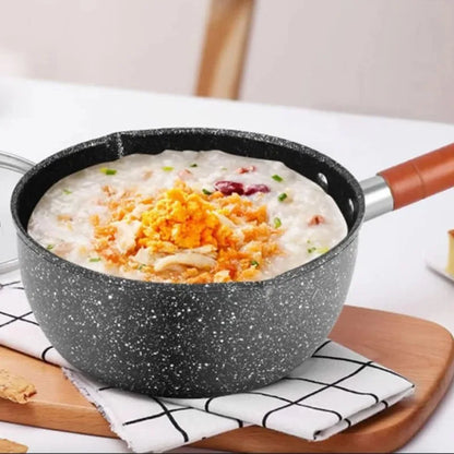 For Home Kitchen Non-Stick Sauce Pan Soup Pot with Pour Spout Milk Saucepan Wooden Handle Stick Proof Sauce Pan