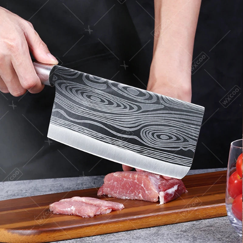 WXCOO Stainless Steel Durable Chef Knife Set Meat Cleaver Fruit Slicing Handmade Forged Kitchen Knife Butcher Knife Scissor