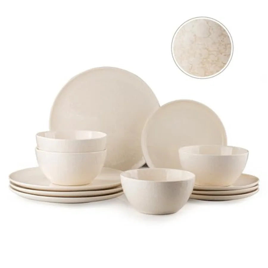 Plates and Bowls Sets 12 Pieces Dinnerware Sets for Kitchen Reactive Glaze Dishes Set for 4 Dishwasher and Microwave Safe Serie