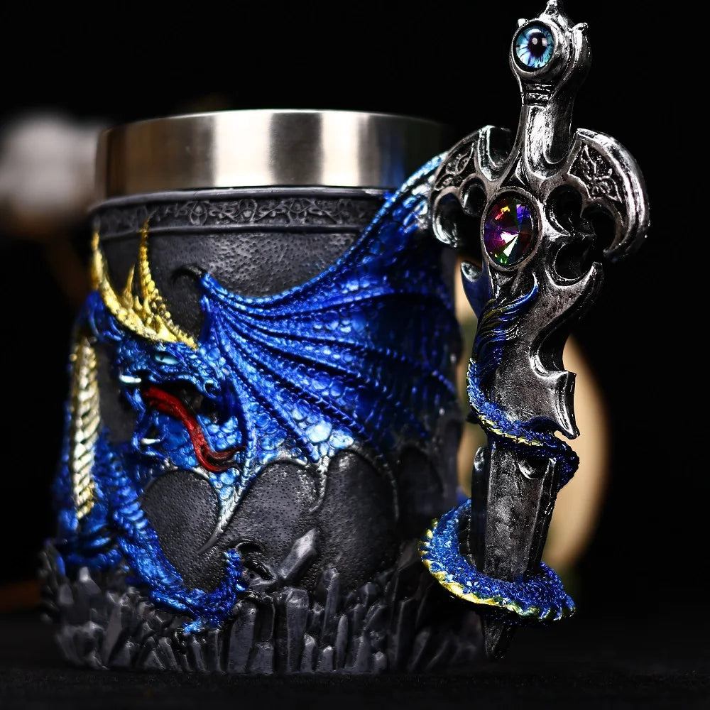 Medieval Dragon Sword Coffee Mug Stainless Steel Resin Insert Beer Mugs Steins Tankard Dragon Themed Party Decor Friends Gift