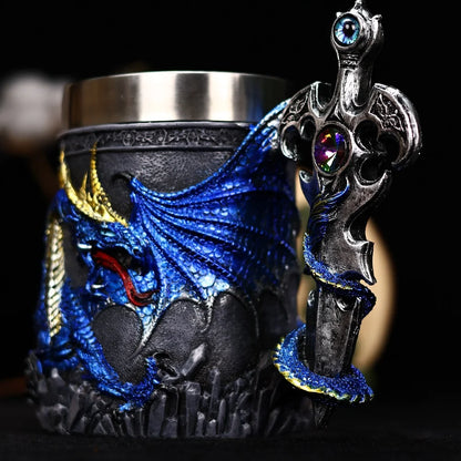 Medieval Dragon Sword Coffee Mug Stainless Steel Resin Insert Beer Mugs Steins Tankard Dragon Themed Party Decor Friends Gift