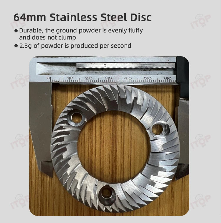 64mm Commercial Coffee Grinder Stainless Steel Flat Burr Quickly Detachable Burr& Powder Channel Quantitative Setting