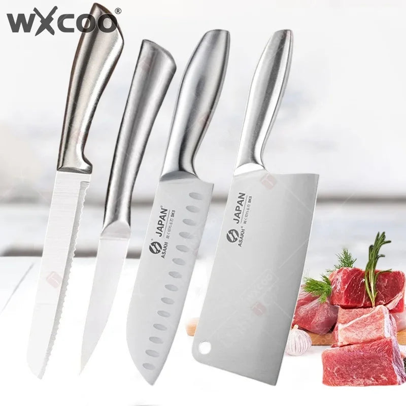 WXCOO All Steel Kitchen Knife Set Bread Cutting Professional 7inch Santoku Meat Cleaver Boning Knife Kitchen Accessories