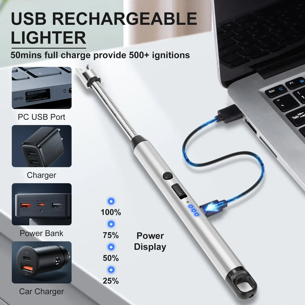 Home Kitchen Gas Stove Candles Outdoor BBQ Igniter, Rechargeable USB Windproof Lighter Smoking Accessories, Lighters Smoking