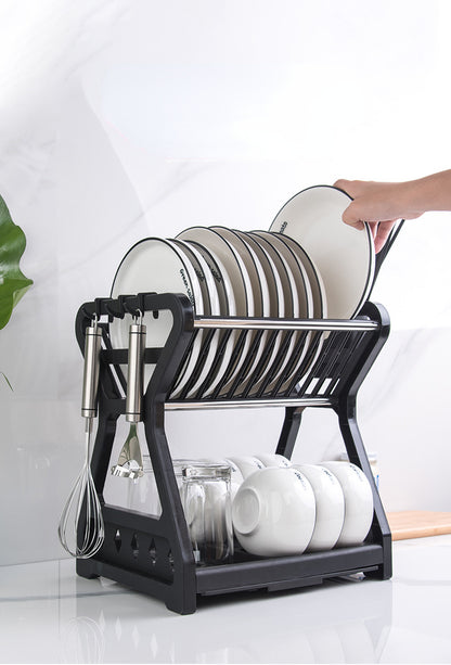 Dish Drainer Dish Drying Rack Kitchen Storage Double Layer Dish Drainer Shelf Knife Fork Container Holder Cutting Board Stand