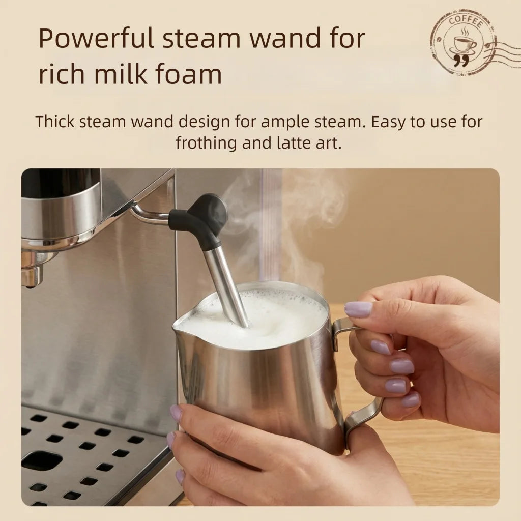 20Bar Semi-Automatic Espresso Machine with Steam Milk Frother - Compact for Home Use, Smart Temperature Control, Home Coffee Mak