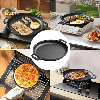 Multi-Function Cast Iron Griddle Skillet - Non-Stick Pan For Pizza, BBQ, Pancakes - Compatible with All Stovetops