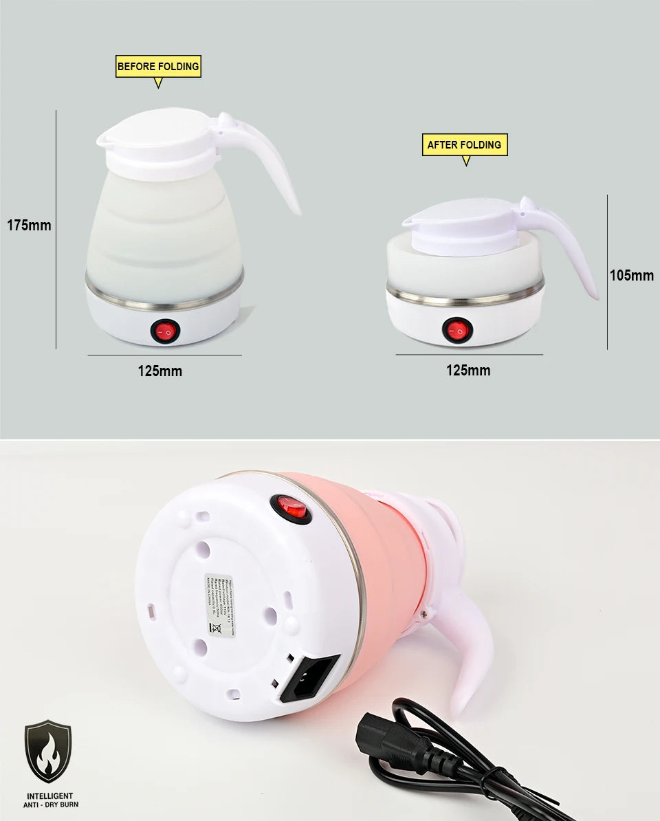 0.6L Mini foldable electric kettle portable electric kettle household travel water heater silicone compression 110V-220V