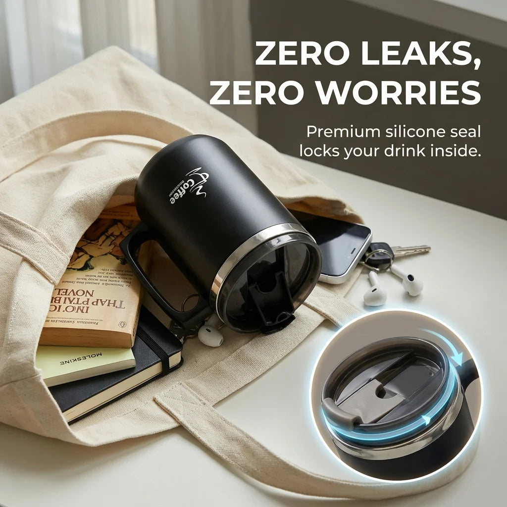 Travel Thermal Coffee Mug Tumbler With Handle 304 Stainless Steel Insulated Cup Leakproof Thermos Water Bottle Mini Dual Drink