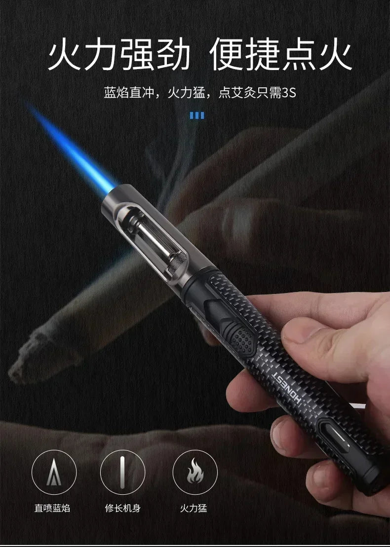 HONEST Metal Windproof Jet Blue Flame Butane Gas Lighter Visible Gas Window Outdoor Camping BBQ Kitchen Cigar Lighters Smoking