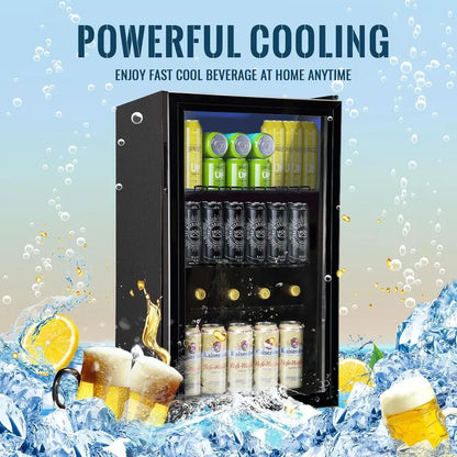 120-Can Glass Door Mini Fridge with LED Light for Beverages and Wine, Ideal for Home or Office