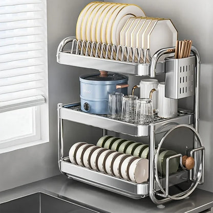 New C Type Dish Drying Rack 304 Stainless Steel Rustproof Kitchen Organizer Rack Bowl Drain Rack Kitchen Storage Shelf
