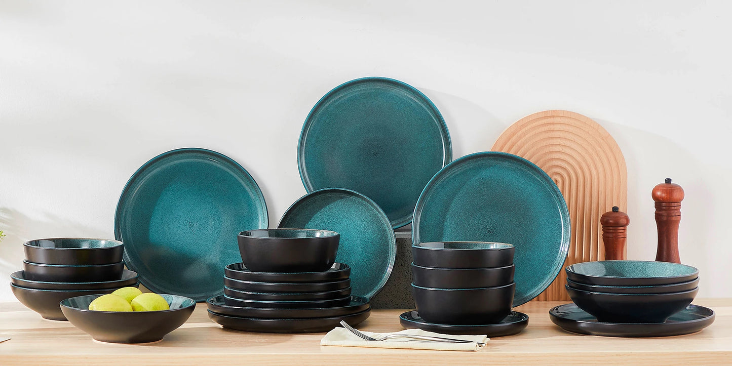 vancasso 18/24 Piece PLAYB Ceramic Plate Set Reactive Glaze Stoneware Dinnerware Set with 6PCS Dinner Plate/Dessert/Cereal Bowl