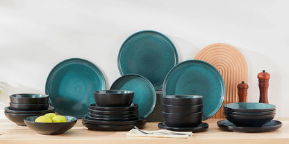 vancasso 18/24 Piece PLAYB Ceramic Plate Set Reactive Glaze Stoneware Dinnerware Set with 6PCS Dinner Plate/Dessert/Cereal Bowl