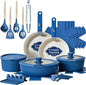 Non Stick Pots and Pans Set, 21 Pcs Ceramic Cookware with Detachable Handles, Induction Ready, Oven Safe, PFAS & PFOA Free, Navy