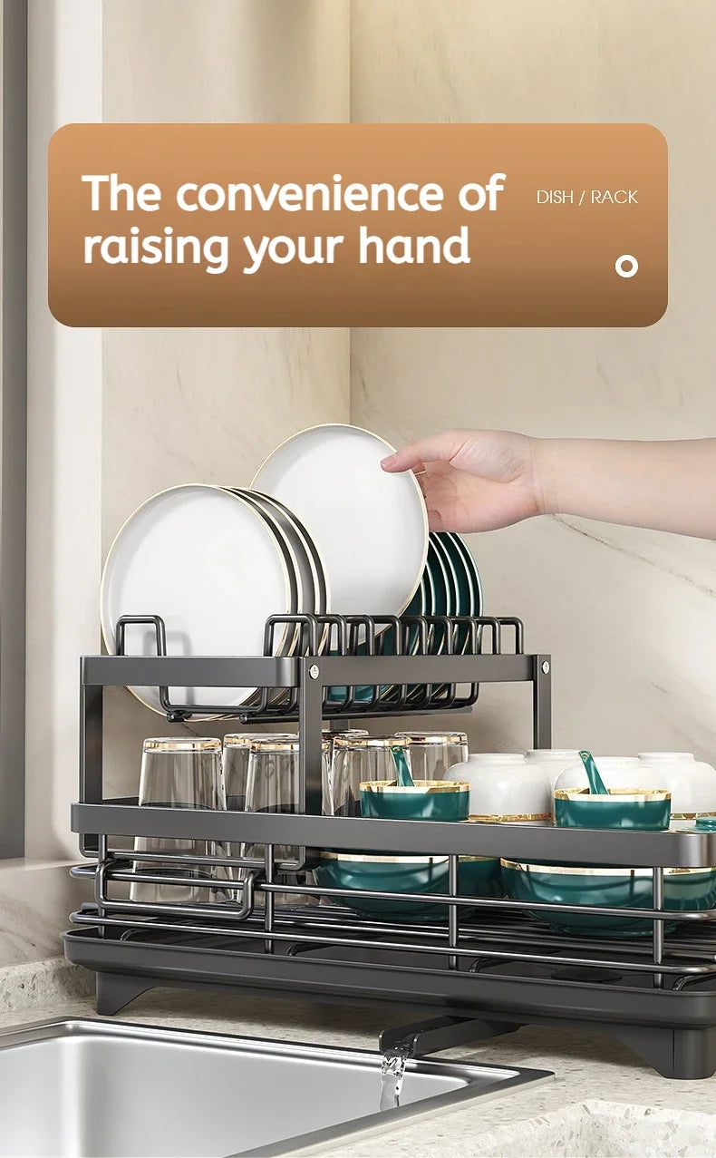 Adjustable Stainless Steel Dish Drying Rack with Drain Board – Over-Sink Plate Holder & Kitchen Storage Organizer