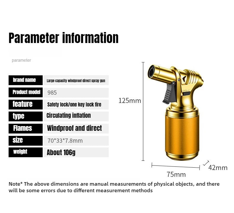 Large-capacity Air Chamber Handheld High-temperature Spray Gun, Inflatable Windproof Lighter, Cigar Barbecue Baking Igniter