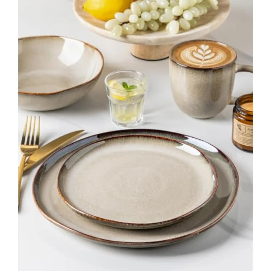 Stoneware Dinnerware Sets for 4 12 Pieces Rustic Ceramic Plates and Bowls Set Handmade Reactive Glaze Plate Sets Highly Chip Re