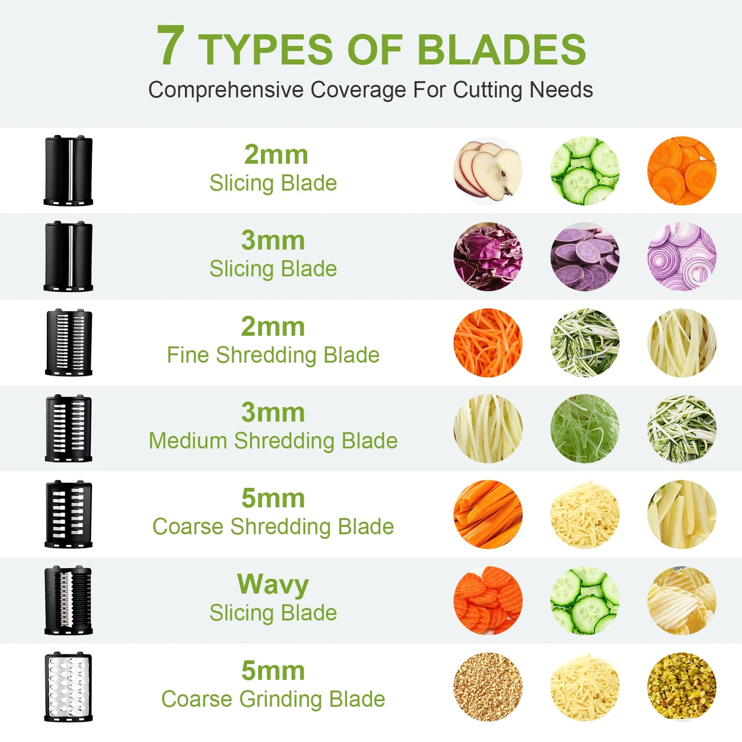 300W 7 in 1 Automatic Electric Vegetable Cutter Salad Shooter Slicer Shredder Grater for Cheese Carrot Cabbage Home Kitchen Food Prep Machine