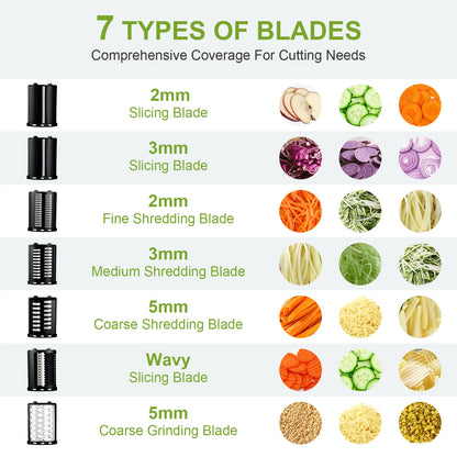 300W 7 in 1 Automatic Electric Vegetable Cutter Salad Shooter Slicer Shredder Grater for Cheese Carrot Cabbage Home Kitchen Food Prep Machine