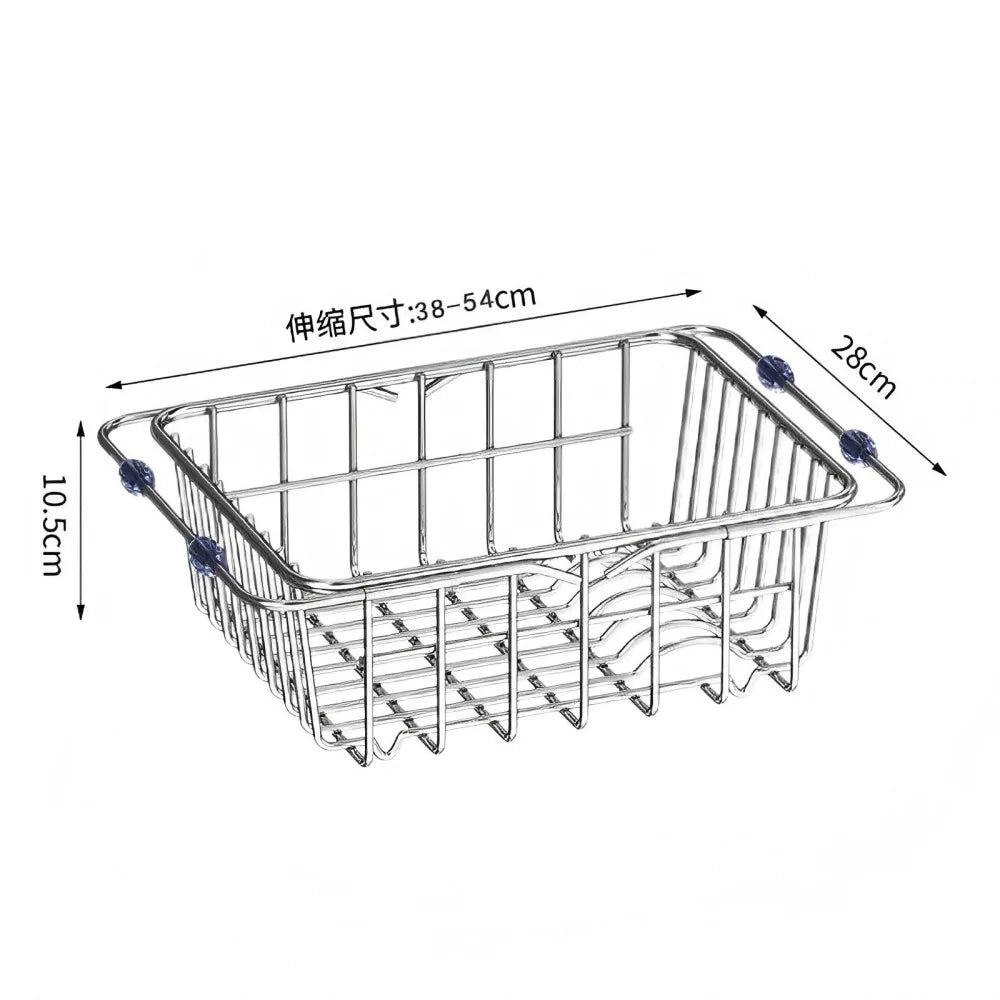 Stainless Steel Telescopic Sink Drain Rack Non-Slip Dish Drying Kitchen Bathroom Countertop Organizer Rack for Household Use