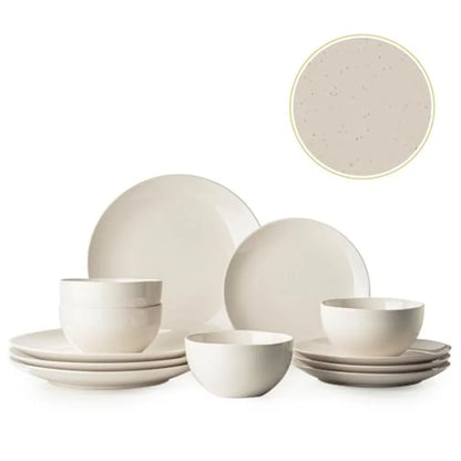 Plates and Bowls Sets 12 Pieces Dinnerware Sets for Kitchen Reactive Glaze Dishes Set for 4 Dishwasher and Microwave Safe Serie