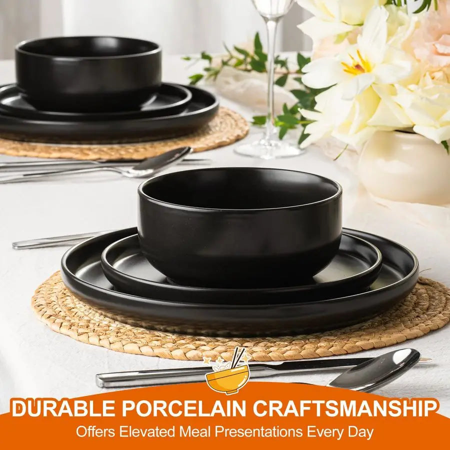 Plates and Bowls Sets, 12 Pieces Ceramic Dinnerware Set for 4, Stoneware Dishware Dishes Set, Scratch Resistant Dishes Set, Dish