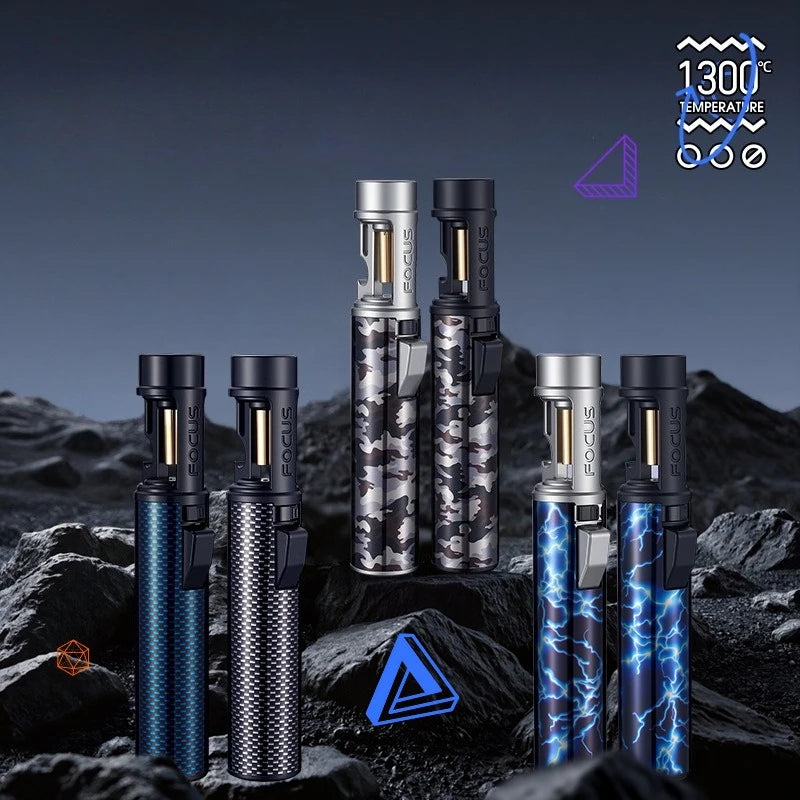 New Powerful Metal Gas Lighter Windproof Kitchen Cooking Torch Flame Jet Barbecue Smoking Accessories Cigar Lighters Men's Gift