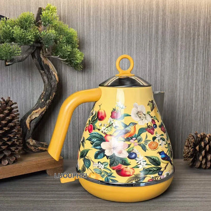 1.7L Retro Yellow Paint Decal Electrc Kettle Boiling Water with Thermometer Automatic Power Off 304 stainless Steel Teapot 1850W