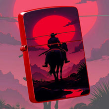 Western Cowboy Rider Horse Silhouette Lighter, Red Sunset Desert Retro Aesthetic Art Pattern Portable Lighter, Ideal For Daily Outdoor Travel Camping, Exquisite Unique Gift For Men And Women, Decorative Practical Access A Hum