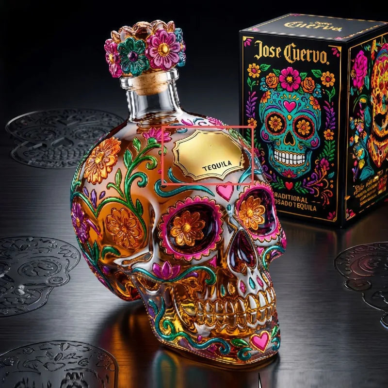 Creative Skull Awakening Device Tequila Bottle, Folk Art Glass Whiskey Awakening Device, Used for Bar and Home Decoration