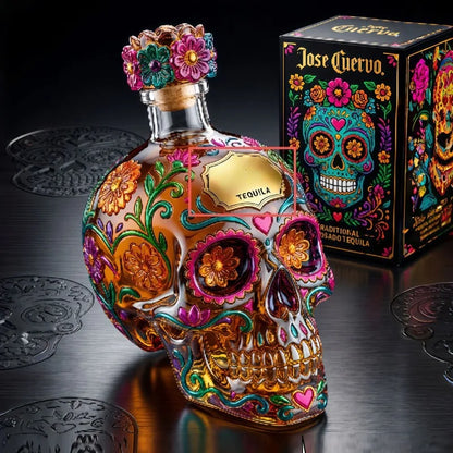 Creative Skull Awakening Device Tequila Bottle, Folk Art Glass Whiskey Awakening Device, Used for Bar and Home Decoration