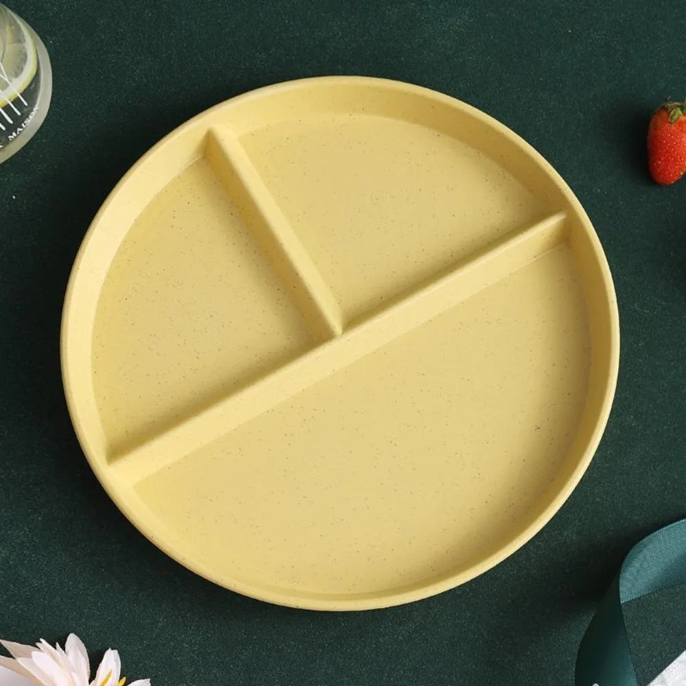 Three-Compartments Divided Plate Eco-Friendly Wheat Straw Reusable Children Dishes Anti-fall Plastic Kitchen Dinnerware Plates