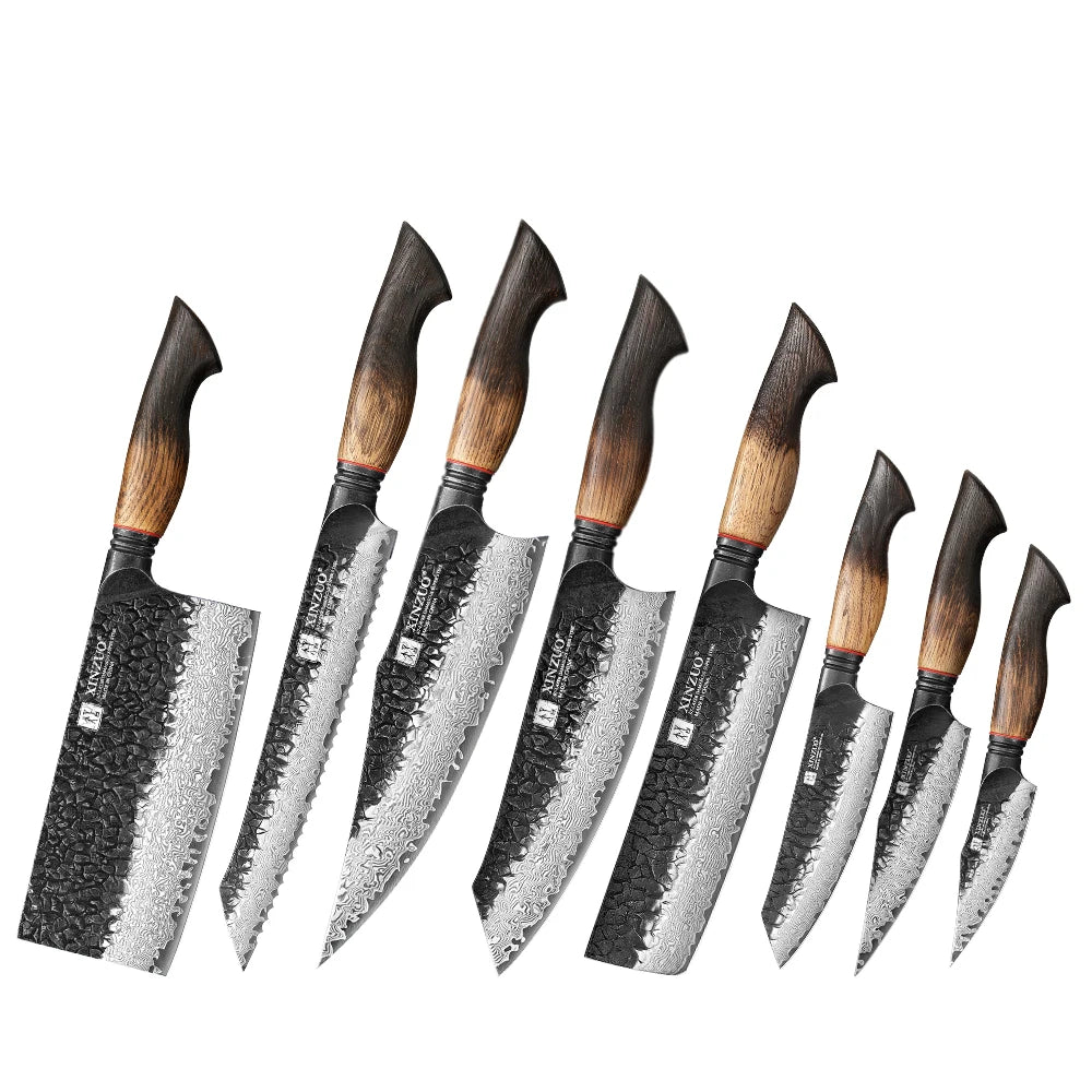 XINZUO Eight-piece Kitchen Knife Set 67 Layers Damascus Super Steel Hardness 60±2HRC Ideal For Home Kitchen Vegetable Prep
