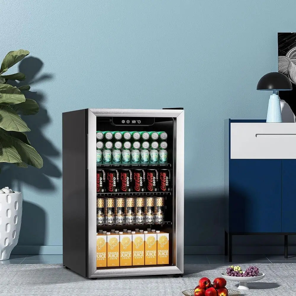 Compact 3.0 Cu. Ft. Beverage Refrigerator with Glass Door, Adjustable Shelves, and Temperature Control for Soda, Beer, or Wine