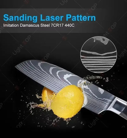 WXCOO 1~3 Pcs Knife Kitchen Utility Damascus Laser Santoku Japanese Chef Cleaver Slicing Wooden Handle Kitchen Accessories
