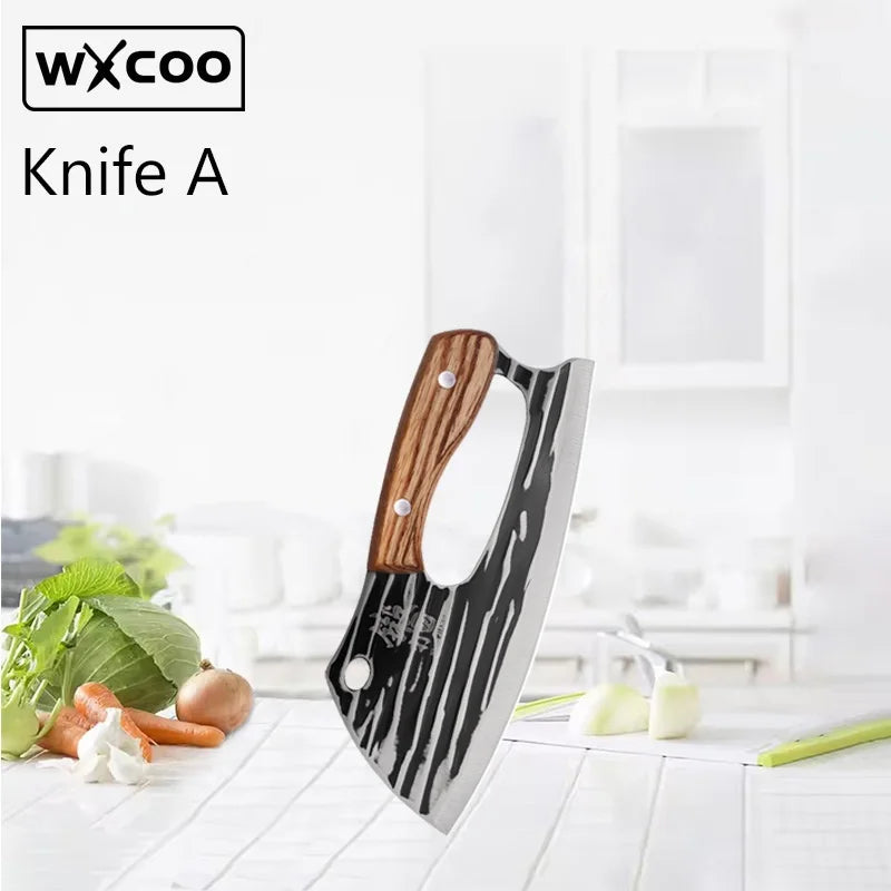 WXCOO Handmade Forged Knife Butcher Cleaver Knife Meat Cutting Japanese Kitchen Pork Bone Shaving Knives Boning Knife