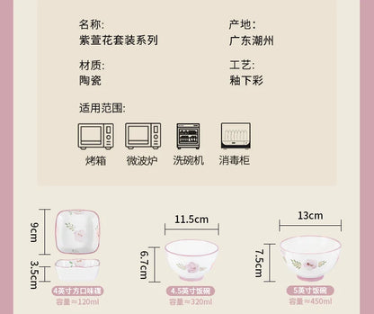 Flower, Underglaze Color, Ceramic Tableware, Bowl and Plate Combination