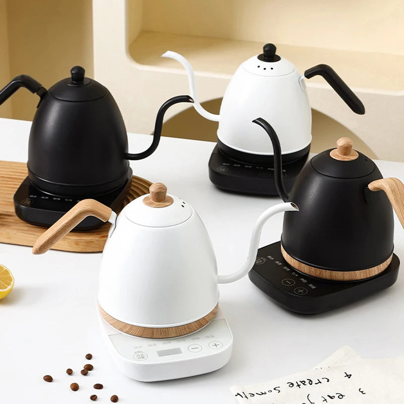 800ml Gooseneck Electric Kettle Hand Brew Coffee Pot Teapot 304 Stainless Steel Water Jug Slender Mouth Hand Brewing Pot 1000W