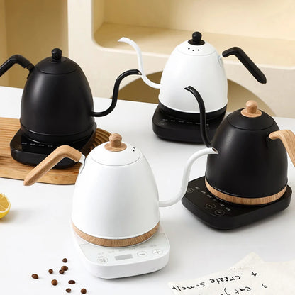 800ml Gooseneck Electric Kettle Hand Brew Coffee Pot Teapot 304 Stainless Steel Water Jug Slender Mouth Hand Brewing Pot 1000W