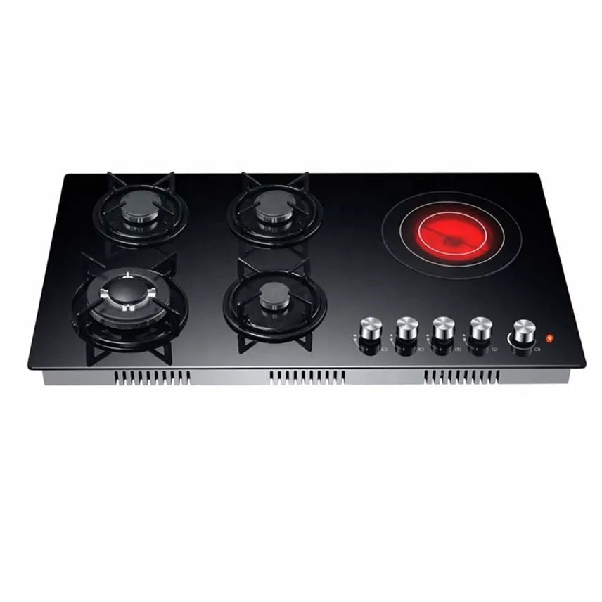 Hot Sale Electric & Induction Gas Cooker with Electronic Ignition Built-in Ceramic Burner 5 Burners