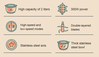 2L 304 Stainless Steel Electric Chopper Meat Grinder Mincer Food Processor Slicer Vegetable food chopper meat slicer machine