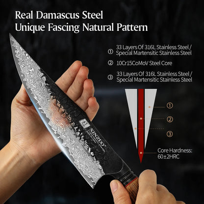 XINZUO 1-5PCS Damascus Steel Kitchen Knife 10Cr15CoMov Steel Core Chopping Vegetables And Fruits Household Kitchen Knife