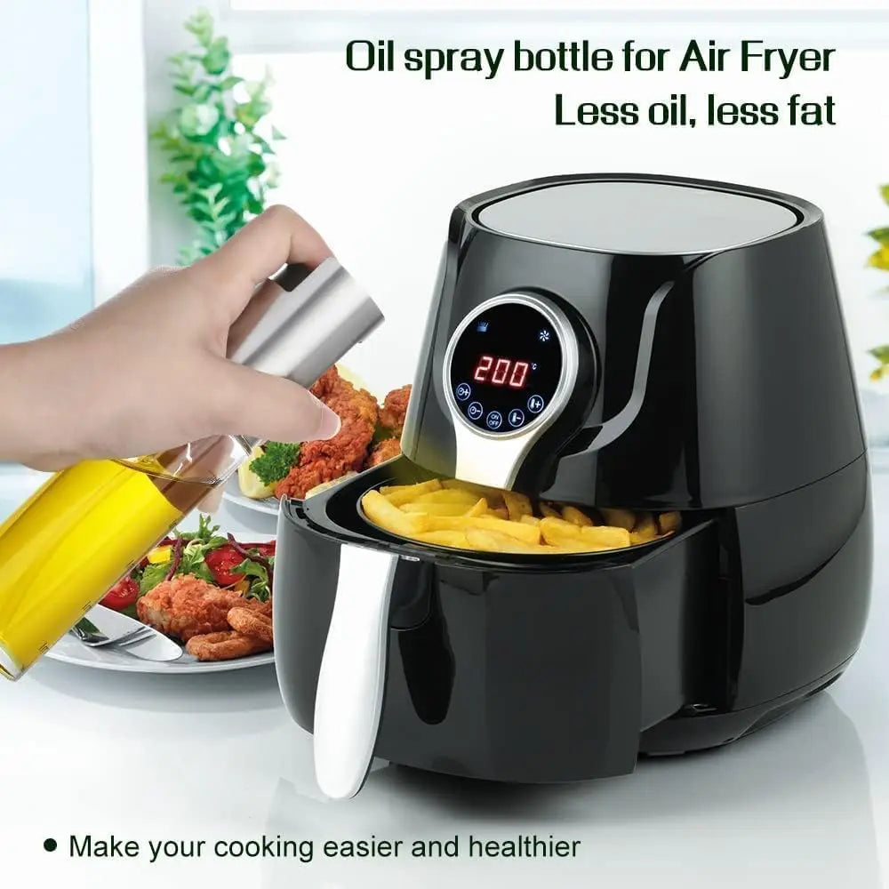 Oil Spray 100ml-Stainless Steel and Glass, Drop Resistant, Oil Dispenser with Accessories, Salad, Vinegar-Air Fryer