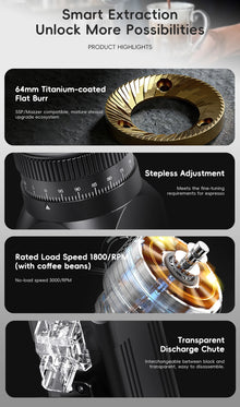 STARSEEKER E64 Electric Coffee Grinder 64MM Espresso Titanium Flat burr Stepless Fineness Adjustment Home Bean Grinder Black