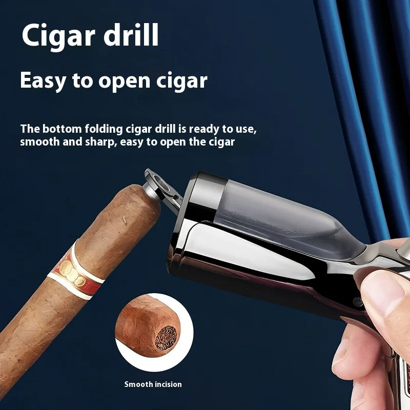 JOBON Visible Gas Four Torch Lighter Windproof Spray Gun Cigar Lighter for Kitchen Cooking Jewelry Welding Safety Lock